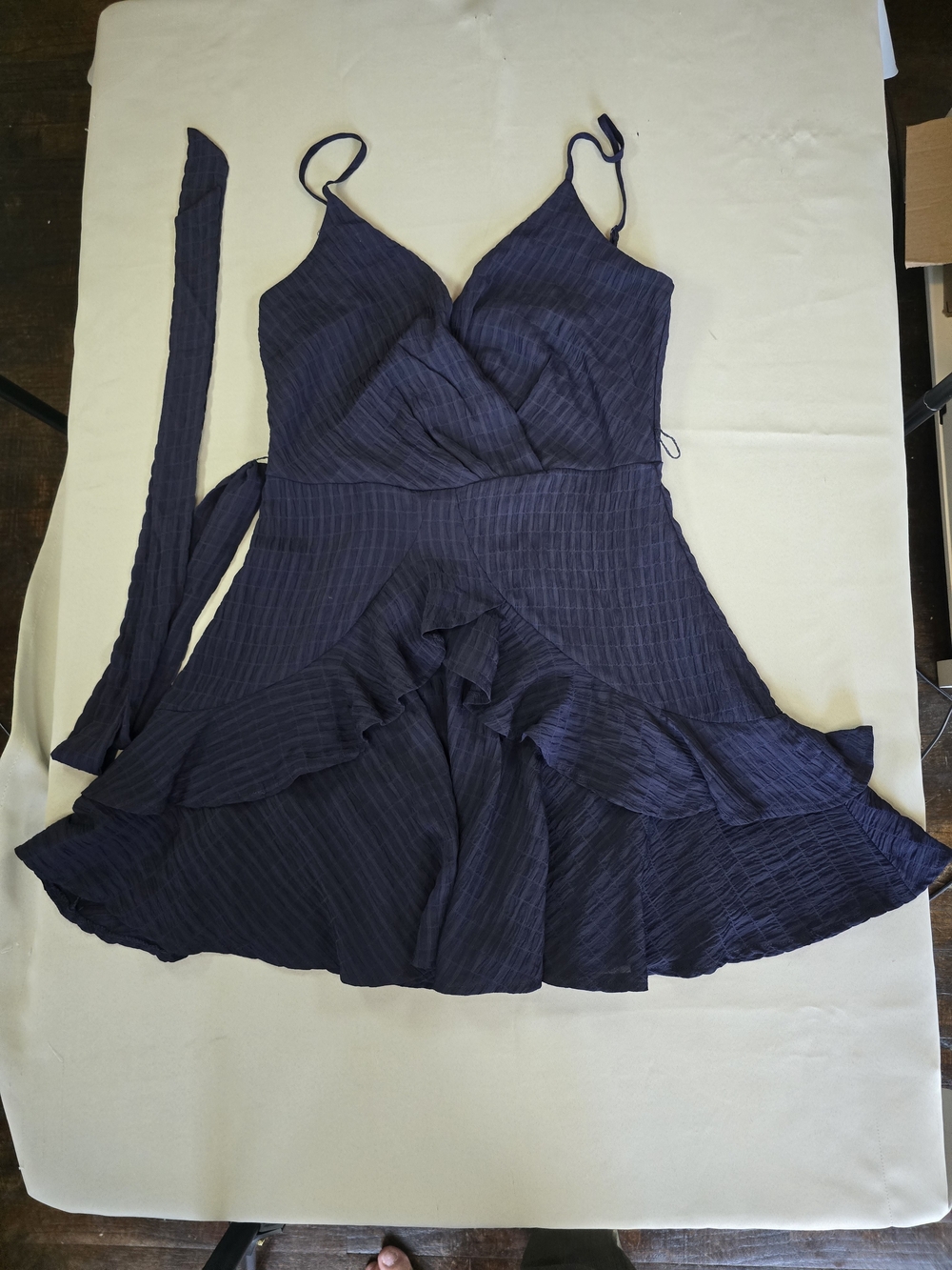Trixxi Navy Blue Ruffle Wrap Mini Dress with Waist Tie